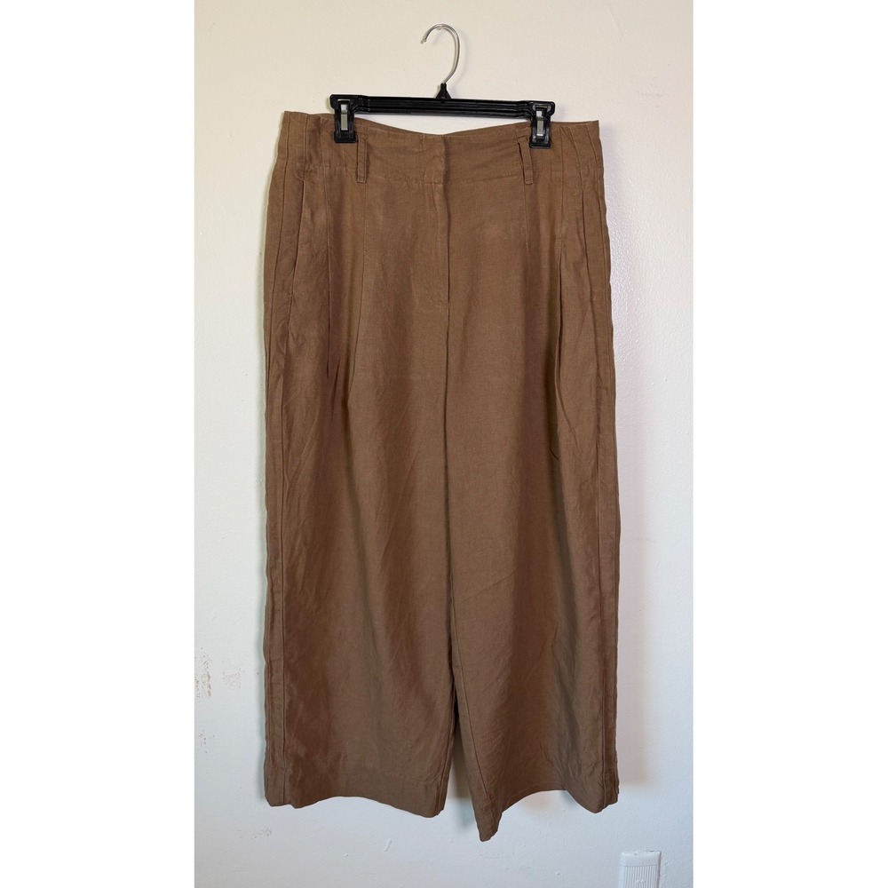 Chico's 100% Linen Brown Wide Leg Pleated Pants Size 2R US 12 Quiet Luxury - Picture 2 of 10